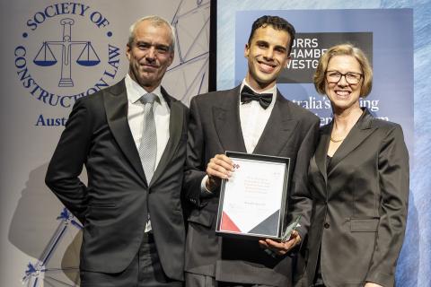 2026 Tom Yuncken Award winner, Joseph Xuereb, with SoCLA Patron, Justice Katie Stynes and Owen Hayford from the Australian Law Council